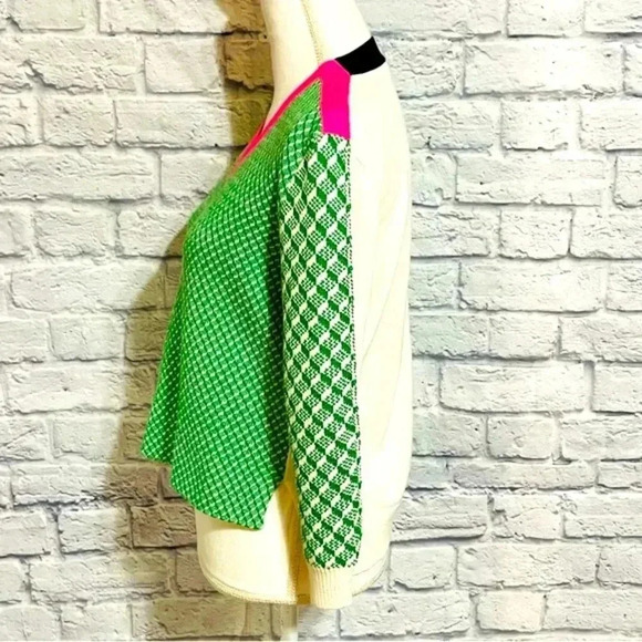 SONIA by Sonia Rykiel Small Argyle Print In Green And Pink Collar Sweater - Picture 2 of 8